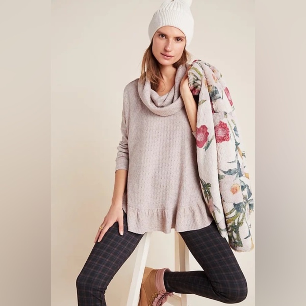 ANTHROPOLOGIE Maeve NWOT Addie Ruffled Hacci Pullover, Beige, Size XL